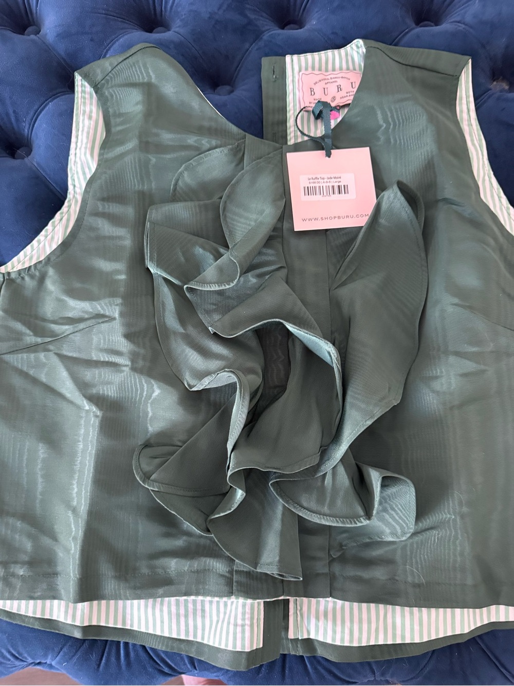 Buru Ruffled Sleeveless Top in Sage Green